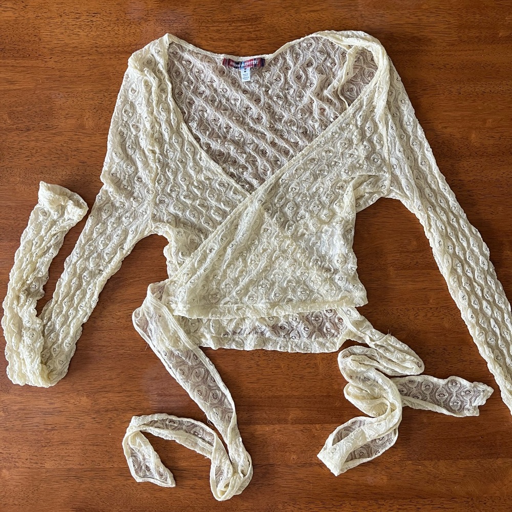 Cream Lace Tie-Front Crop Top